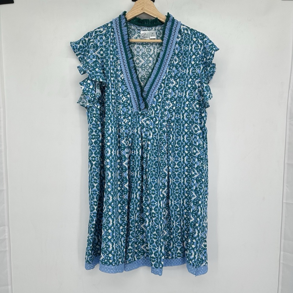 Goa Beachwear by Japna Women's Tunic Top M Ruffle‎ Sleeve Tassel Boho Resortwear